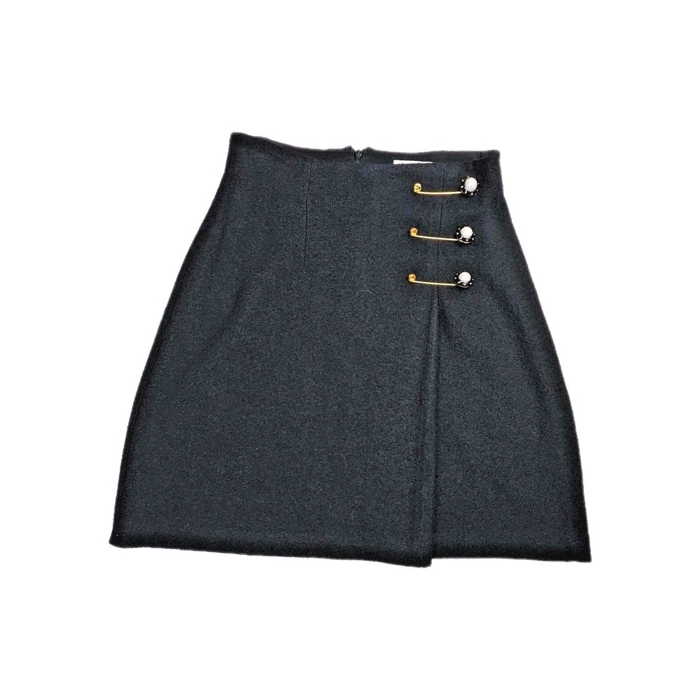 Vtg 80s 90s ST. JOHN Collection By Marie Gray Knit Black Skirt Jewel Pins Size 6